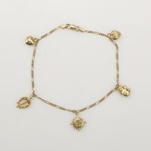 14k ITALY Yellow Gold Charm Figaro Bracelet Or Anklet 9 in